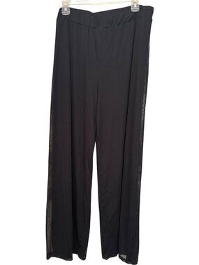 I.N. Studio Black Mesh Overlay Wide Leg Pants Elastic Waist Womens XL Party TALL